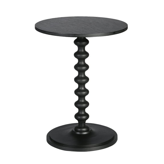 "East at Main Handcrafted Matte Black Round Solid Wood Pedestal Base End Table, 23.5"" H x 18"" Dia"