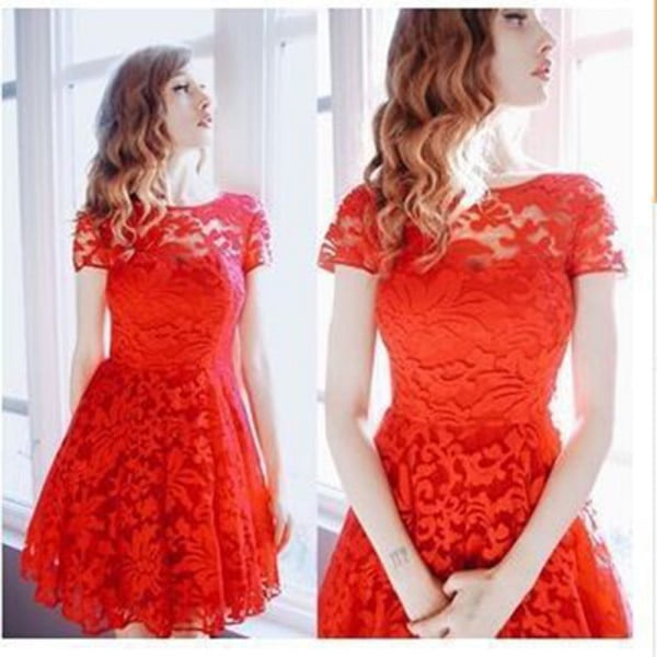 red lace dress short sleeve