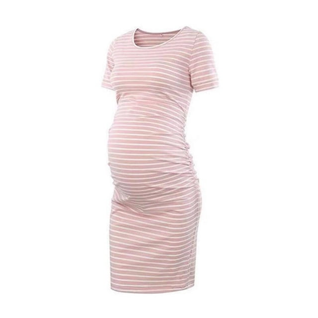 Robes d'Été de Grossesse Femmes Enceintes Froncées sur le Côté Vêtements de Maternité Robe Moulante Maman Décontractée à Manches Courtes Robes Portefeuille Noir P