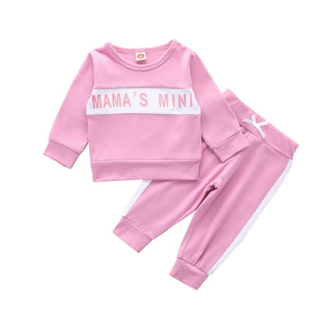 

baby girl clothes Baby Patchwork Letter Printing Loog Sleeve Tops+Pants Outfits Set