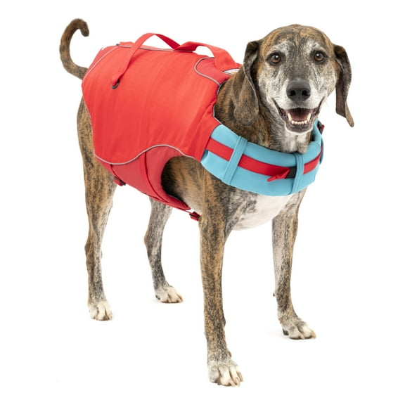 Kurgo Surf n’ Turf Dog Life Jacket, Lifejacket for Dogs, Dog Water Life Vest, Kayak Life Jacket for Pets, Dog Rain Jacket, For Pool or Lake, Reflective, Machine Washable, Chili Red (X-Large)