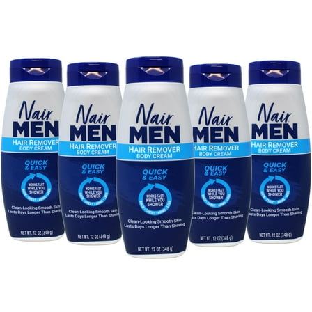 Nair Men Hair Remover Body Cream, Back, Chest, Arms, Legs, Works Fast While You Shower, Quick & Easy, 12 OZ - 5 Pack