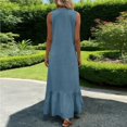 thumbnail image 6 of Aellinatey Women's Cotton Dress Linen Sleeveless Tiered Ruffle Maxi Long, 6 of 9