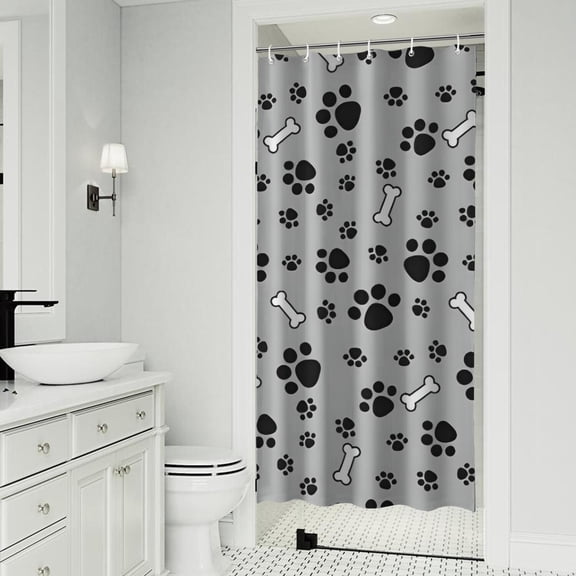 Paw Prints and Bones Shower Curtain 36"x72" ,Bathroom Decorative Shower Curtains Set with 12 Hooks,Modern Waterproof Washable Shower Curtain