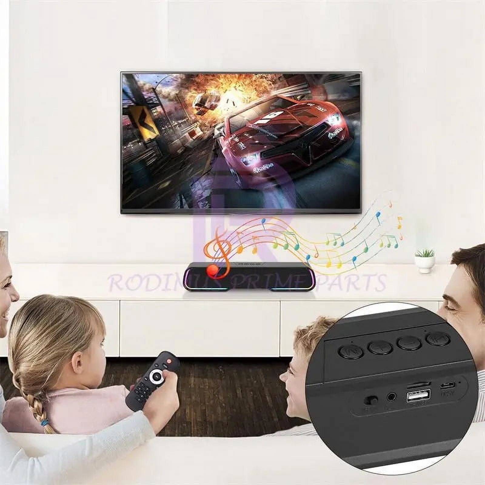 MYJTOPUS LED Soundbar Speaker Sound Bar, Mini Subwoofer Soundbar with Bluetooth Wireless for TV, Computer, Black