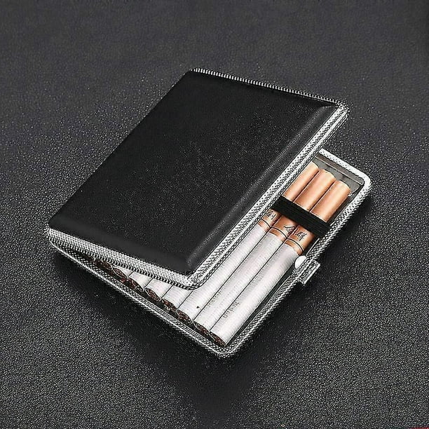 Estuche para cigarrillos para hombre, de metal, con funda de piel sintética, ultrafino, para llevar cigarrillos.