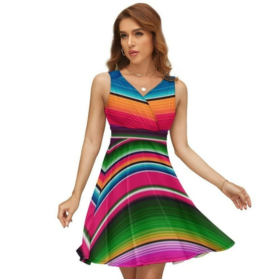 Mexican Blanket Striped Fiesta Serape Sundress Sleeveless Dress Summer Women Clothes Dress for Women Dresses