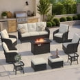 thumbnail image 2 of Clouddwell 10 Pieces Outdoor Patio Furniture Set, Rocking Rattan Wicker Sectional Swivel Rocker Chairs Sets with Fire Pit, Off White/Black, 2 of 9