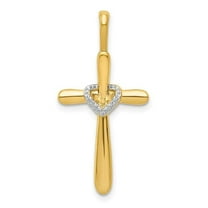 Finest Gold 14K Yellow Gold Diamond Cross with Heart Pendant