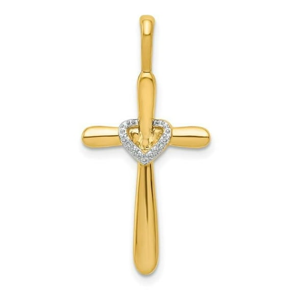 Finest Gold 14K Yellow Gold Diamond Cross with Heart Pendant