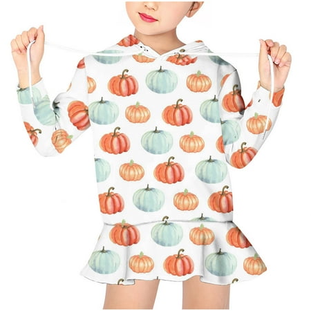 

2023 Summer Savings Girls Dress PEZHADA Halloween Girl s Fall Clothes Oversized Sweatshirt Pullover Hoodie Child Long Sleeve Shirt Cute Cartoon Print Dress Outfit White 8-9 Years