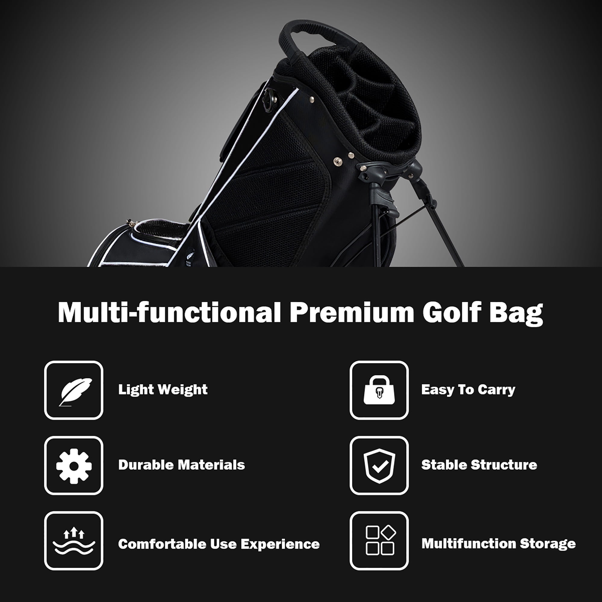 Costway Golf Stand Cart Bag Club w/6 Way Divider Carry Organizer Pockets Storage Black