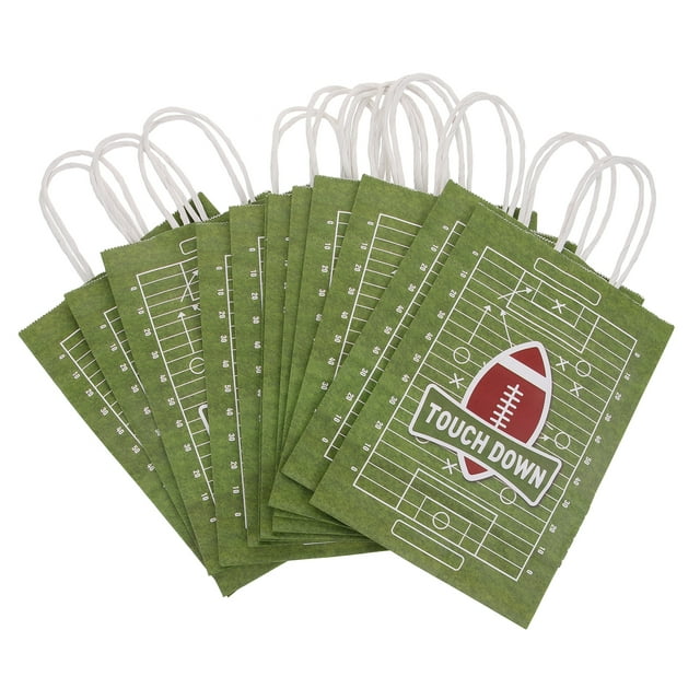CIMAXIC Party 12Pcs Football Pattern Gift Wrapping Bags Football Party Goodies Bags Handheld Paper Packing Bags,8.27"X5.91"X3.15"