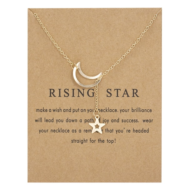 Fiudx Collar con Colgante de Tarjeta de Papel con Borla de Perla y Estrella, Cadena para Clavícula