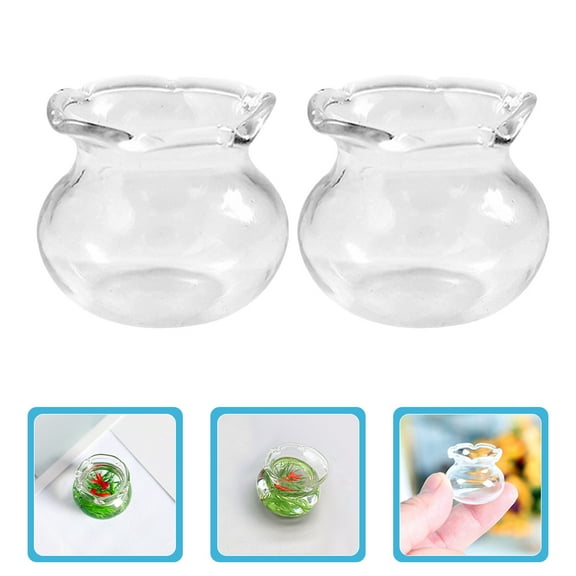 Amosfun Mini Fish Bowls Glass Transparent 2Pcs 1.57X1.57X1.41in