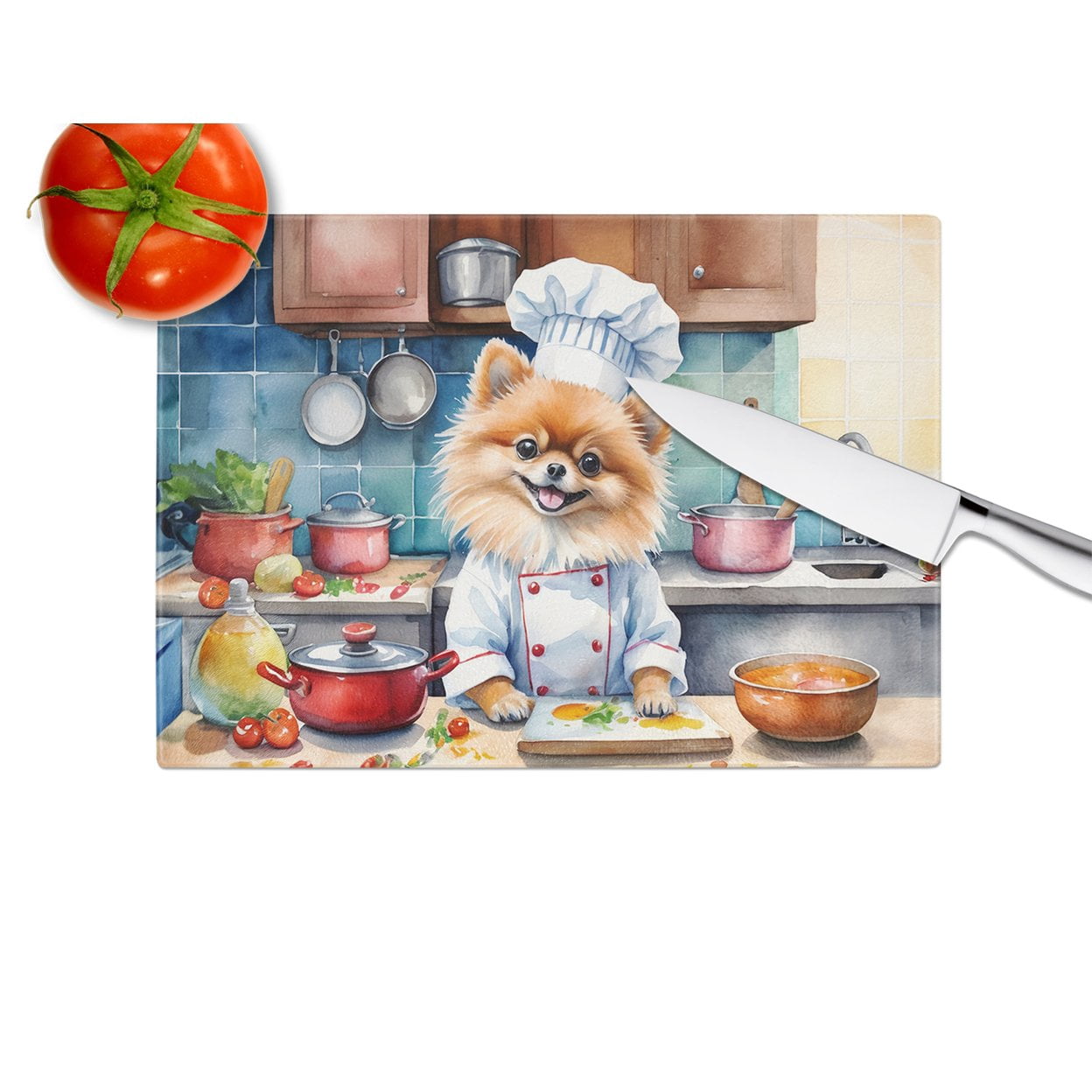 Pomeranian The Chef Glass Cutting Board 12 in x 15 in
