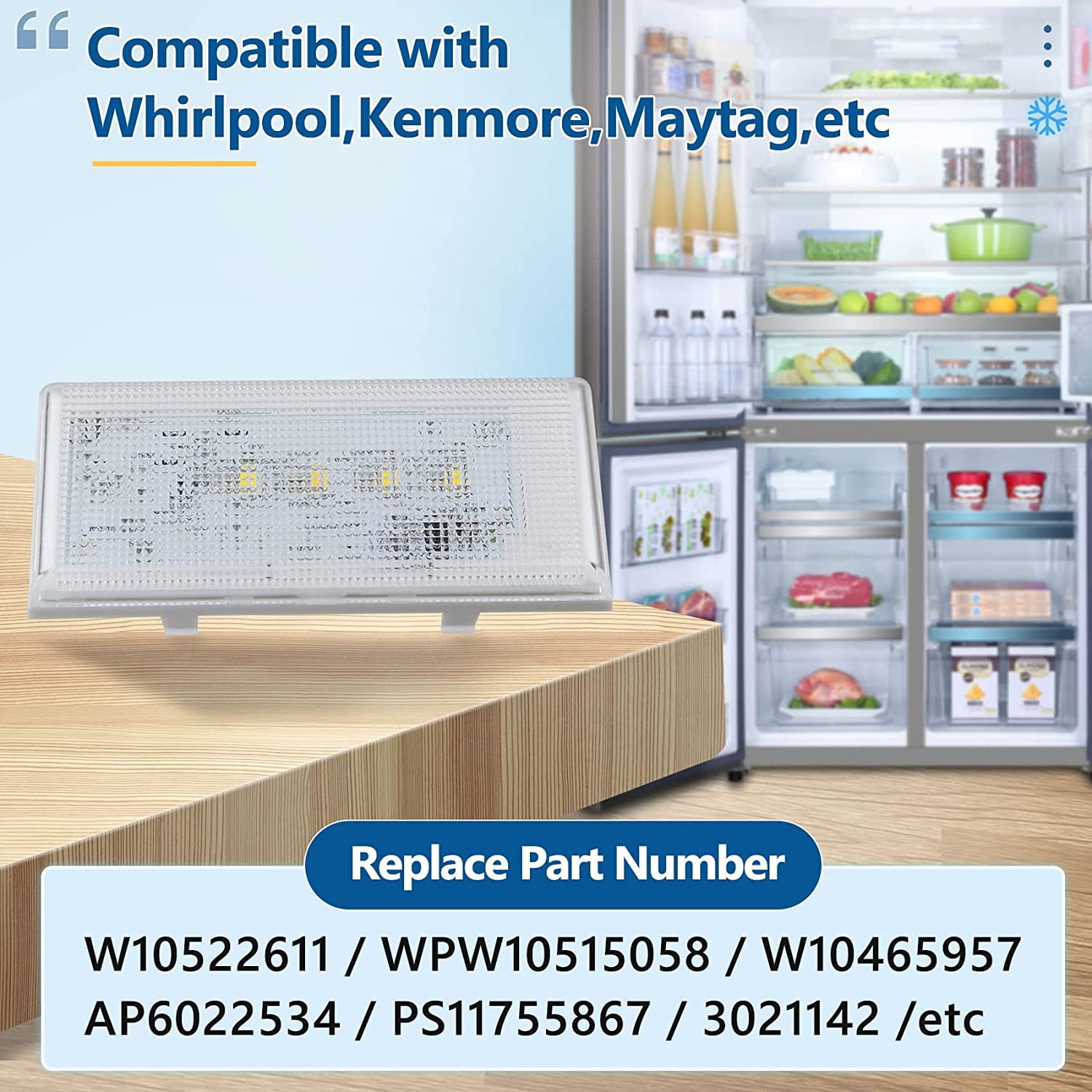 New W10515058 for Whirlpool Refrigerator Light,WPW10515058 Whirlpool Refrigerator Light,WRS325FDAM 04,W10522611 W10465957 PS11755867,Compatible WRS325FDAM04/02,Figure 5 for More