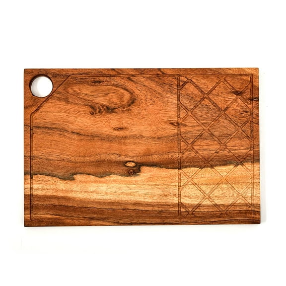 Aventura Design Acacia Wood Cutting Board for kitchen Chopping Boards, Wooden Platter with Groove, Butcher Block, Natural Cheese Serving Plate (Criss Cross Board 11"L x 7"W)