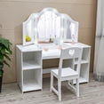 thumbnail image 3 of Girls Vanity Table with Touch Light Mirror, Princess Makeup Desk & Chair Set with Storage Shelves & Pretend Play Set, 3 of 7