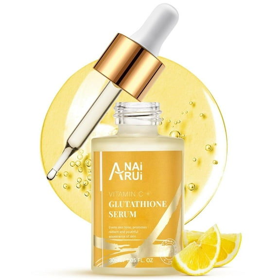 ANAiRUi Vitamin C Glutathione Serum with Hyaluronic Acid, and Niacinamide, for Dark Spots,Wrinkles, Improves Skin Tone, Hydrating & Glowing 1.05fl.oz