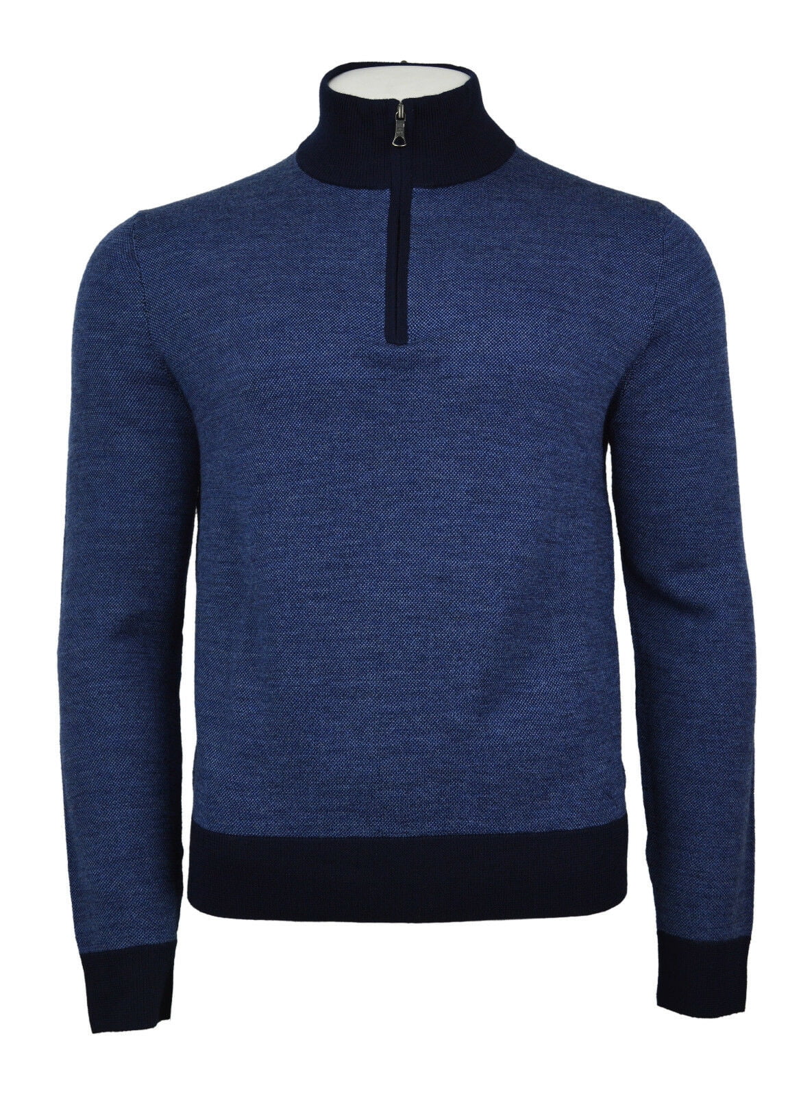 New Brooks Brothers Mens Blue Merino Wool Two Tone 1/2 Zip Sweater ...