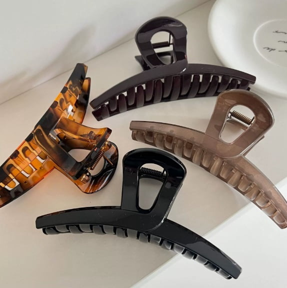 4-Pack Chocolate Acetate Shark Hair Clips - Strong Grip, Elegant Design for Everyday Use