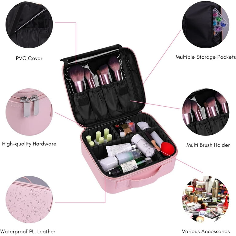 Travel Makeup Train Case Makeup Pouch Cosmetic Case Organizer Portable  Artist Storage Bag with Adjustable Dividers