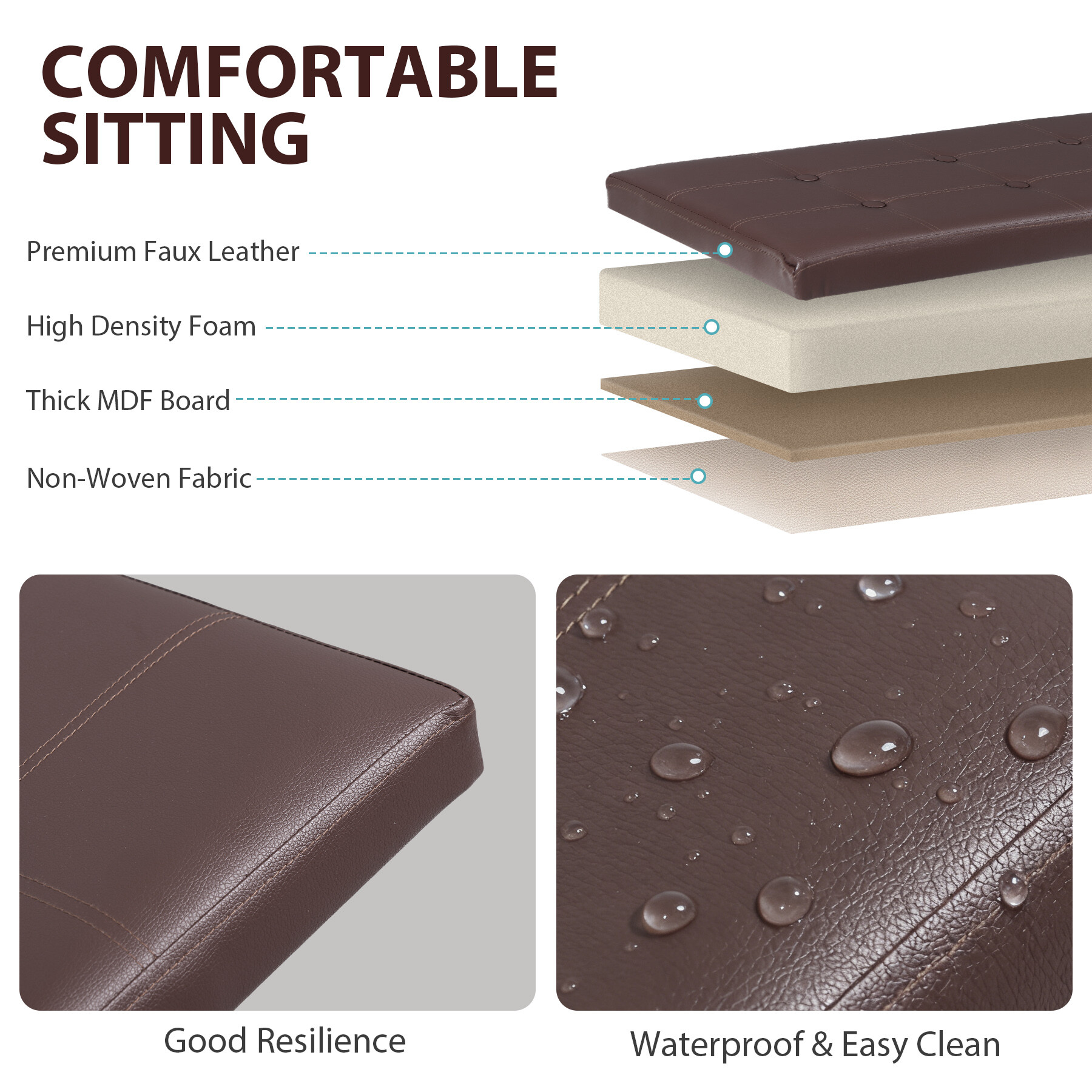 ZENY 30" Folding Storage Ottoman Bench Entryway MDF PVC Faux Leather Finish, Brown