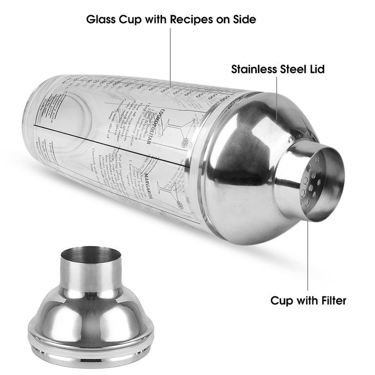 SUPTREE Glass Cocktail Shakers Bottle and Strainer - Professional Grade Mixed  Drink Shaker Cup Martini Shaker 650ml 