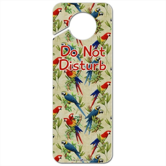 Macaws Parrots Jungle Rainforest Pattern Plastic Door Knob Hanger Sign