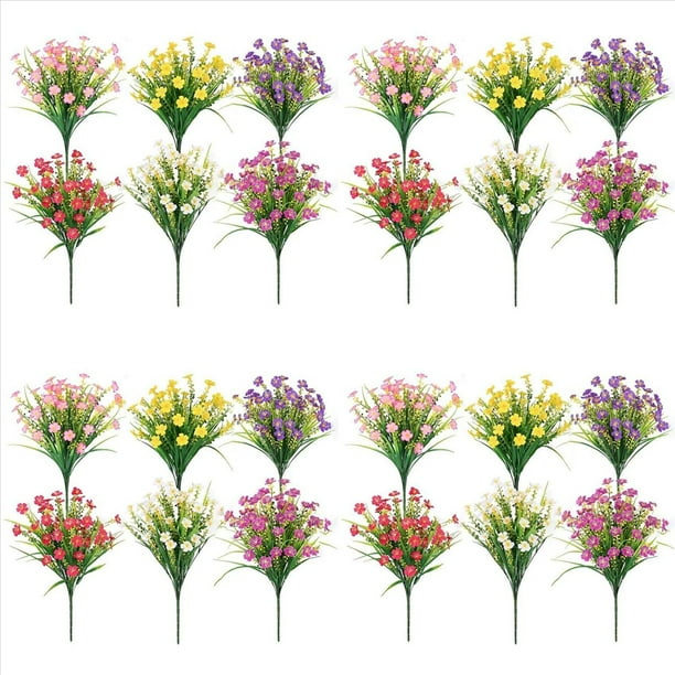 Flores Artificiales para Exteriores, 24 Paquetes de Plantas Artificiales para Exteriores, Flores Artificiales, Plantas Artificiales Resistentes A los Rayos UV, para Exteriores