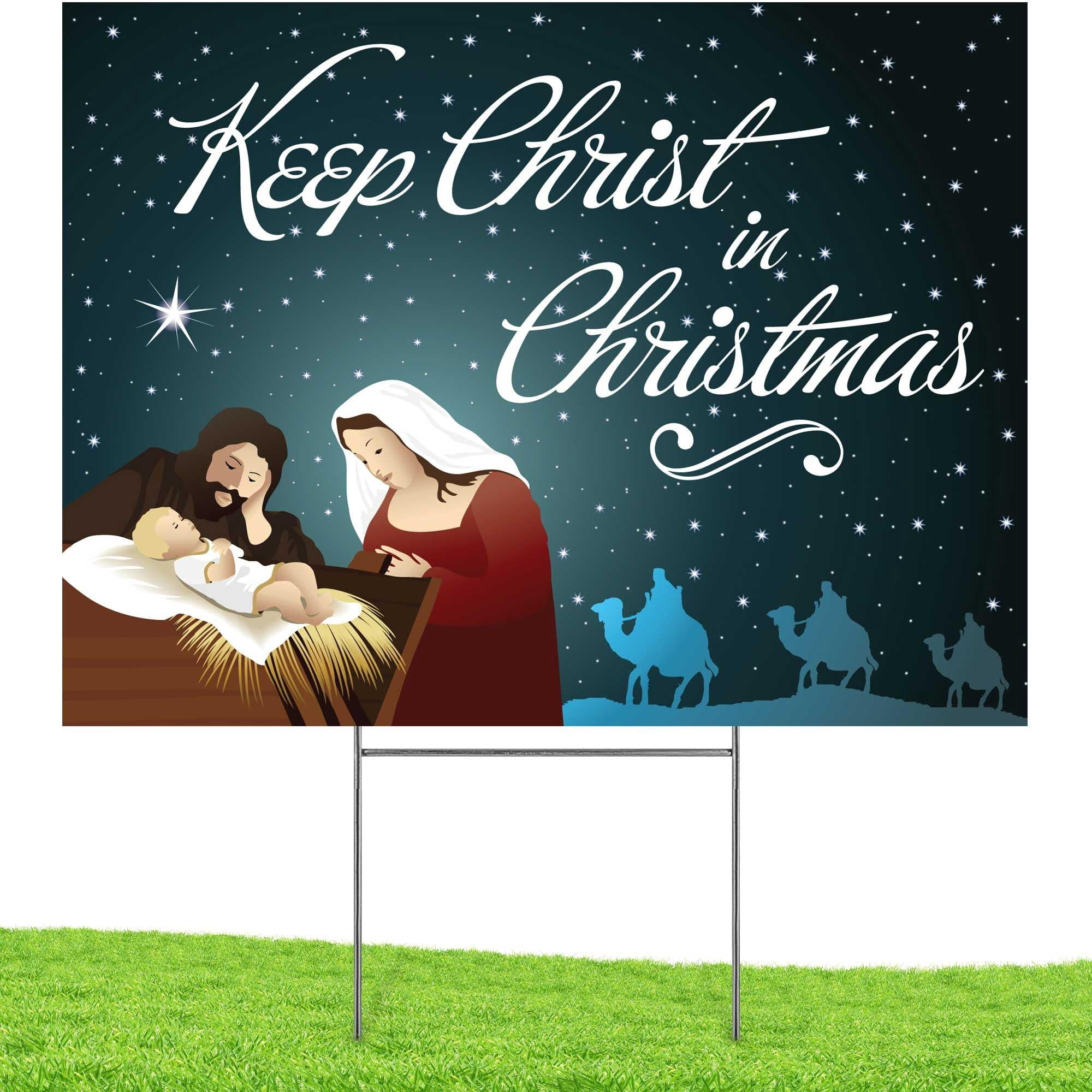 Keep Christ in Christmas Sign Christmas Outdoor Decorations Double Sided Yard Lawn Signs with Metal Stand Decor for Church Home Business Stores Party 18 x 24