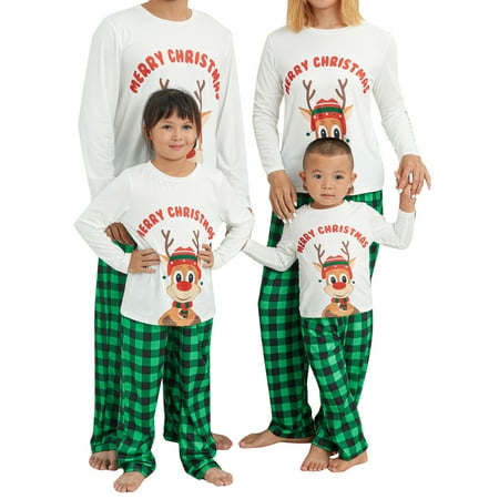 

Christmas Family Matching Pajamas Outfits Long Sleeve Elk Xmas T-Shirt Trouser Pjs Holiday Sleepwear for Couples Kids Baby