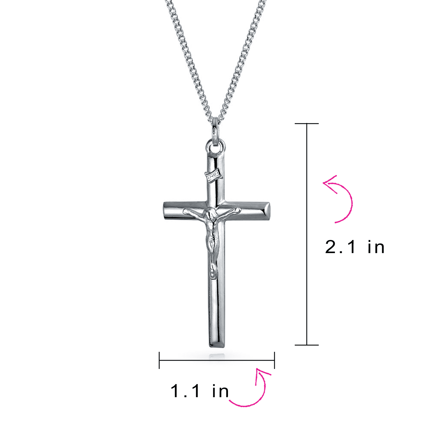 Jesus INRI Crucifix Tube Cross Pendant Sterling Silver Necklace Chain