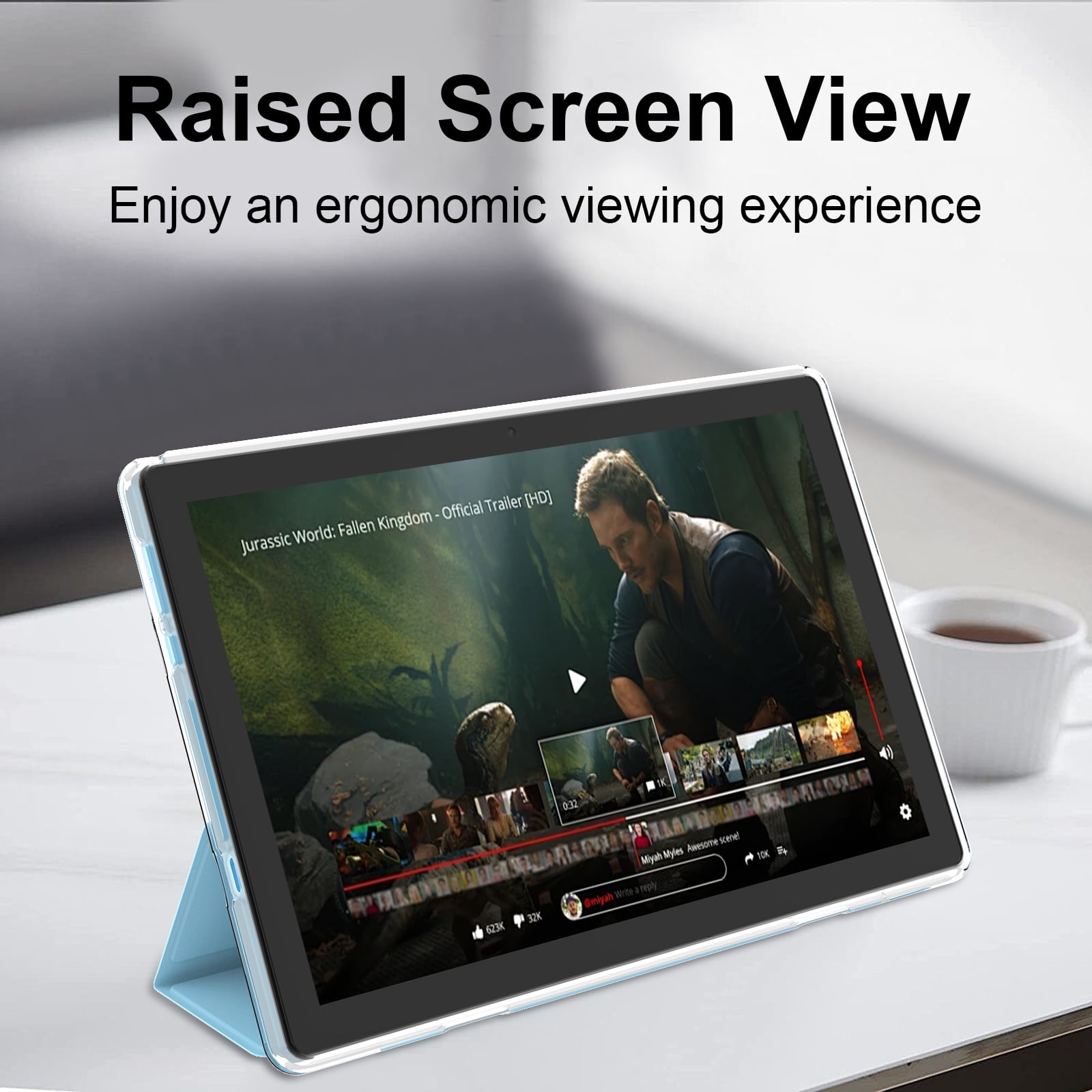 Android 15 Tablet with Case, 10 inch Tablets, 12GB RAM 64GB ROM 1TB Expand, 2.0Ghz Quad-Core Tablet PC, 5G WiFi, Bluetooth 5.0, 6000mAh Battery, 1280x800 FHD Screen, 2MP+8MP Dual Cameras, GMS, Blue