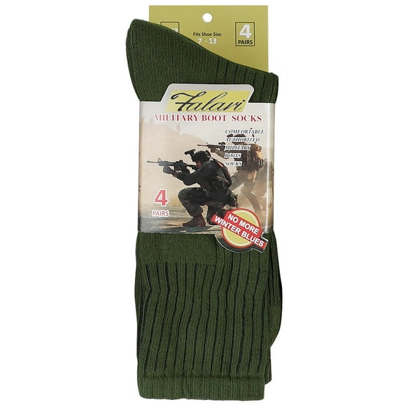 4 Pairs Army Boot Socks for Military Personnel, Law Enforcement, Firefighters, and Security Professionals, Green 10-13