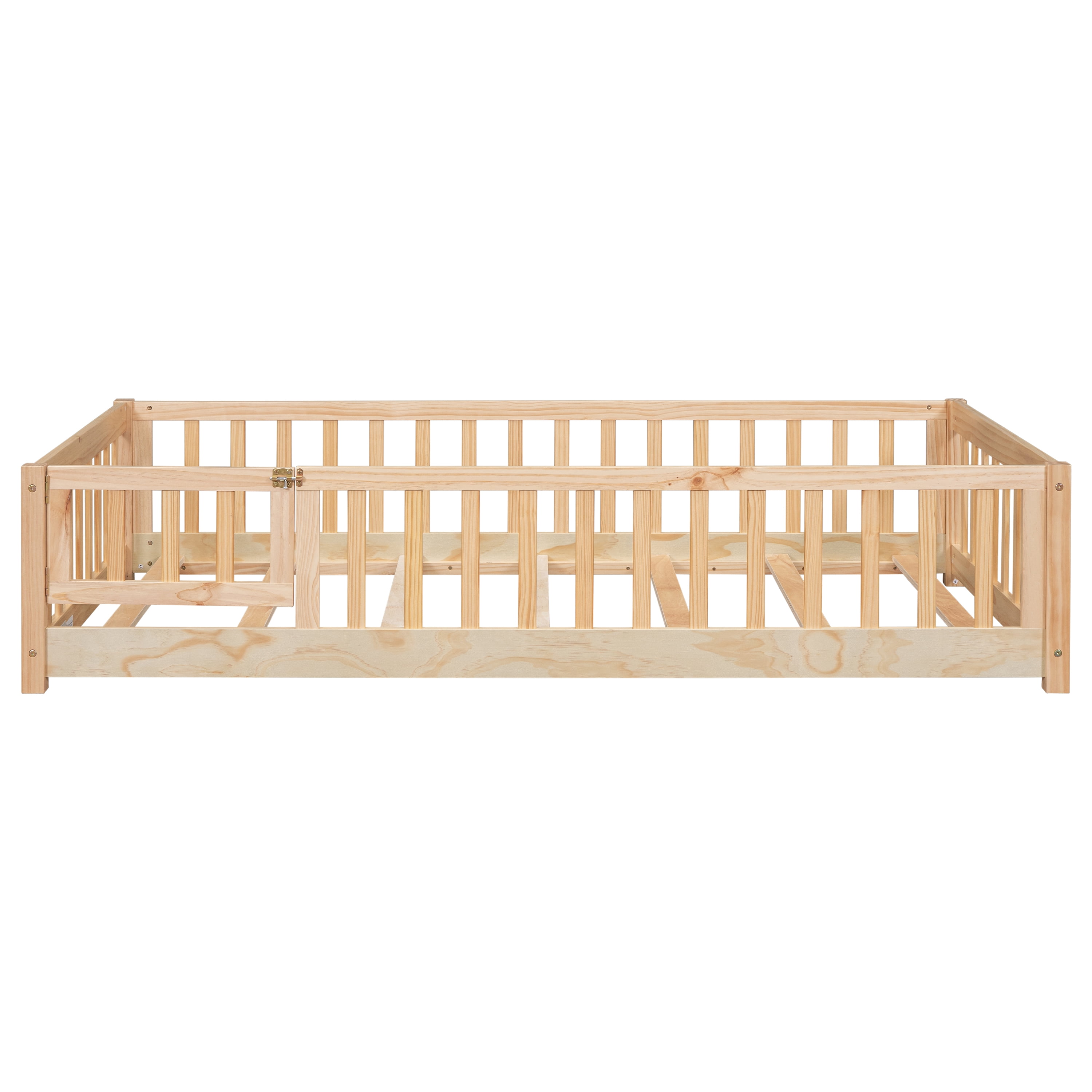 Miniyam Twin Size Toddler Floor Bed with Safety Guardrails, Natural