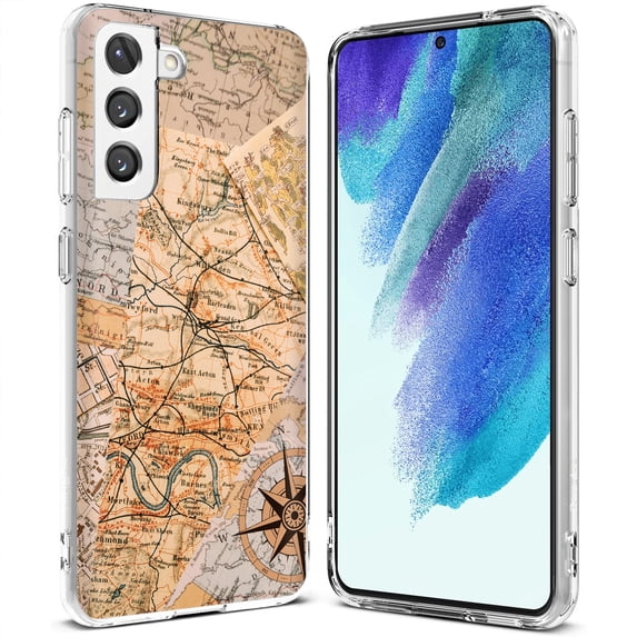 TalkingCase Slim Case Compatible for Samsung Galaxy S21 FE 5G (Fan Edition), Vintage Maps Print, Lightweight, Flexible, Soft, USA