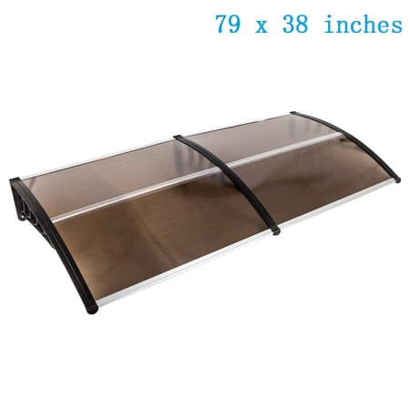 79" x 38" Outdoor Awning, Door Window Awnings UV Rain Snow Protection, Brown Board & Black Holder