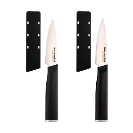 KitchenAid 2-Piece Paring Knife Set, High-Carbon Japanese Steel, Straight & Serrated, with Covers
