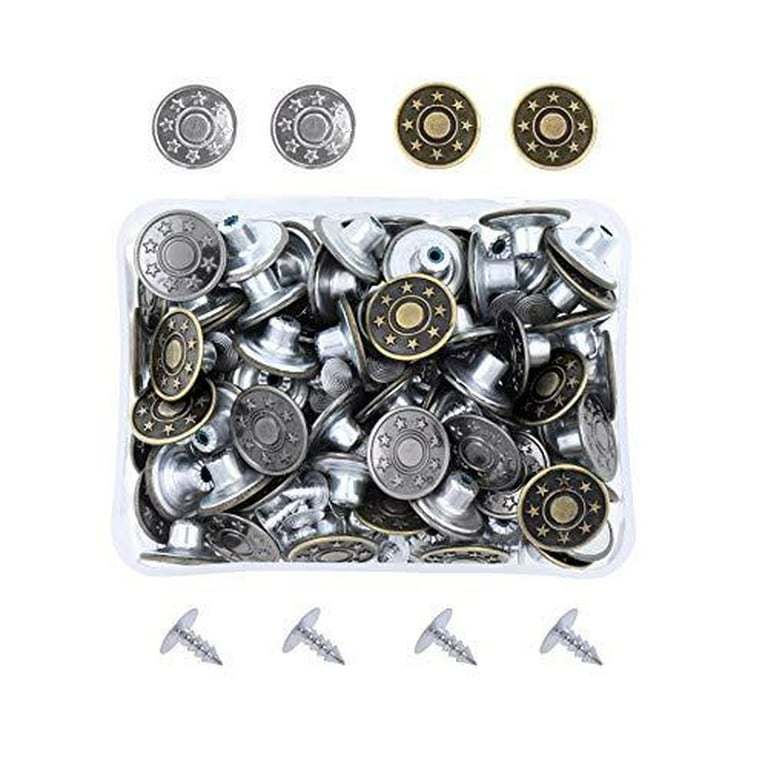 Mandala Crafts Jean Button Replacement Tack Button with Rivet Kit for Jeans Pants Suspenders Jackets Shorts Overalls 17mm 80 Sets Gun Metal / 5/8 inch