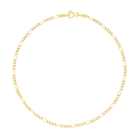 Nuragold 10k Real Yellow Gold Figaro Link 2mm Chain Bracelet or Anklet (7"-9") Dainty Italian Jewelry for Men & Women
