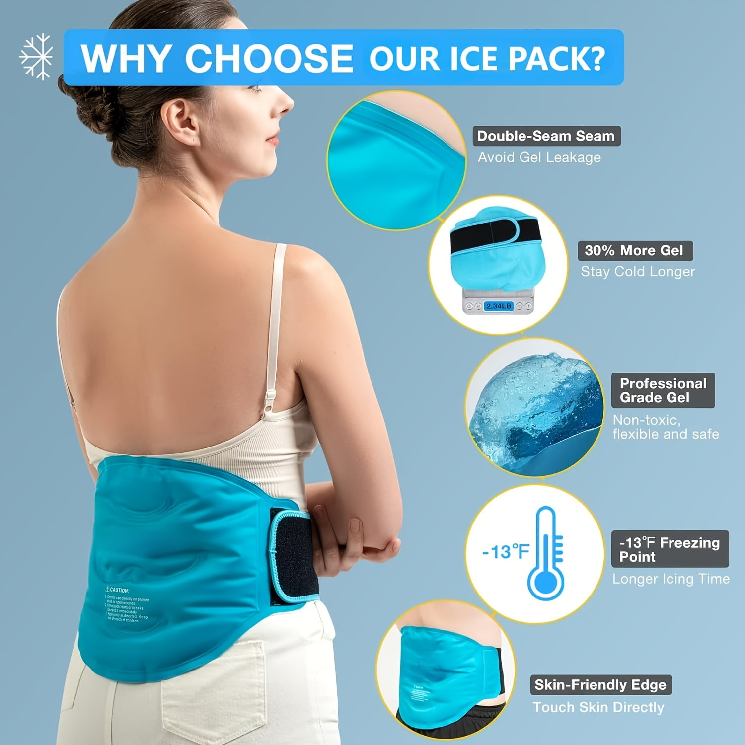 LEEYNEER Reusable Gel Back Ice Pack With Dual Straps  Soft Plush Lining And Silky Nylon Fabric Design Back Wrap For Hip  Waist  Lumbar