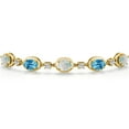 thumbnail image 3 of 18K Yellow Gold Plated Silver Simulated White Opal, Swiss Blue Topaz, Lab Grown Diamond Bracelet for Women | 5.40 Cttw | Gemstone October Birthstone | Oval Cabochon 7X5MM | Fully Adjustable 9 inch, 3 of 6