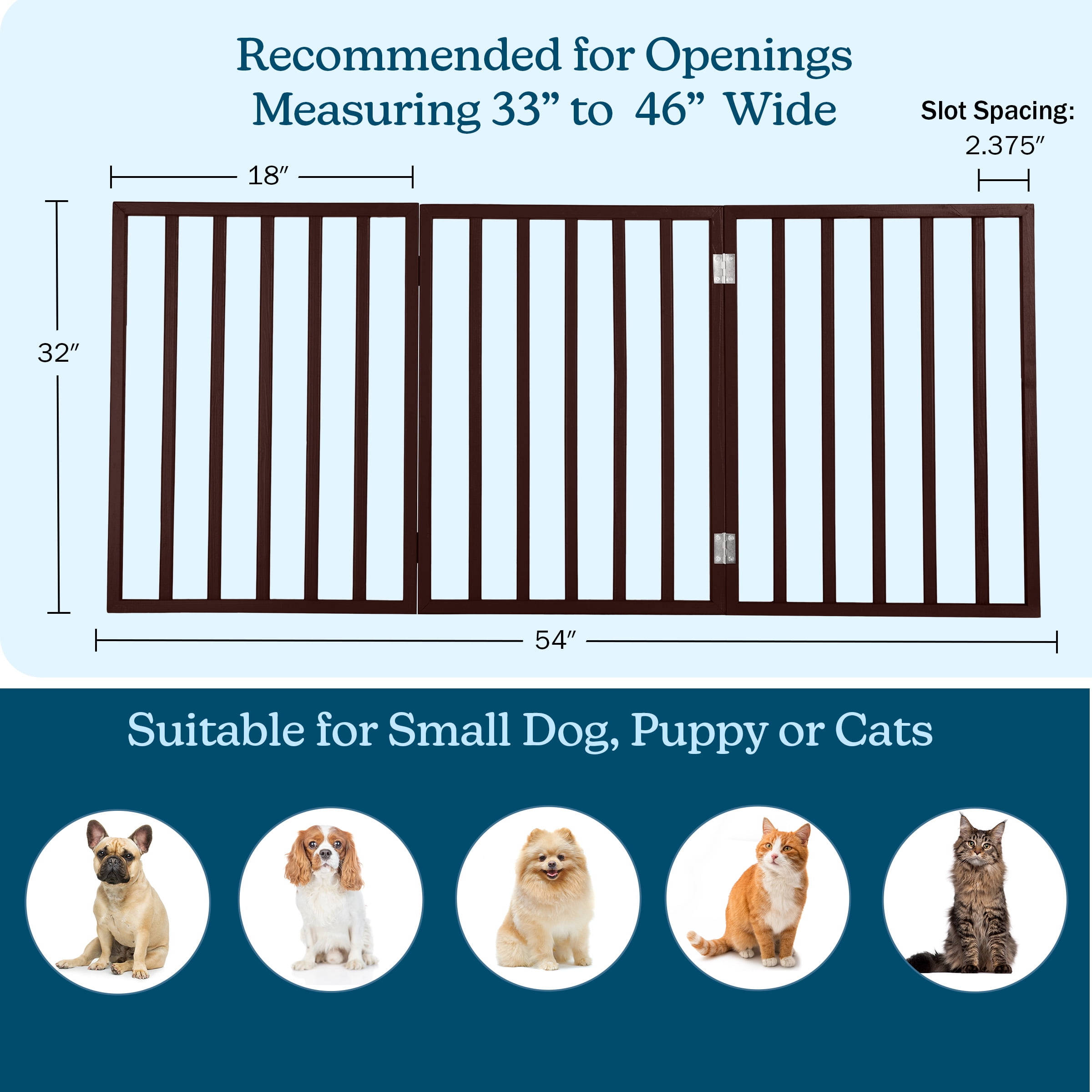 PETMAKER 3-Panel Indoor Foldable Pet Gate for Stairs or Doorways (Brown)