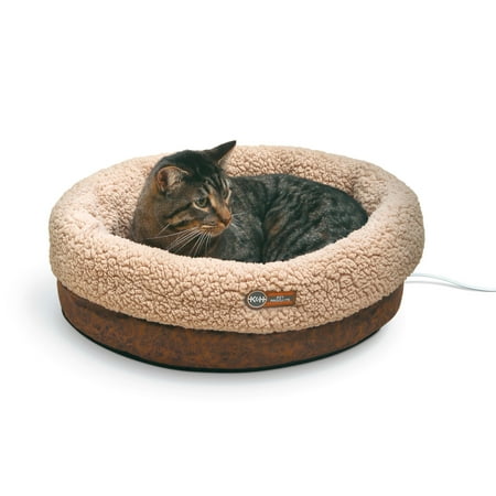 K&H Pet Products Thermo-Snuggle Cup Bomber - Indoor Heated Cat Bed Chocolate 14 X 18 Inches