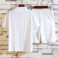 thumbnail image 3 of Mens Cotton Linen Set Solid Color Short-Sleeved T-Shirt Large Size Casual Set, 3 of 3