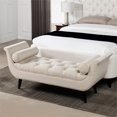 thumbnail image 3 of Pemberly Row Tufted Flared Arm Entryway Bench Cream Polyester, 3 of 11