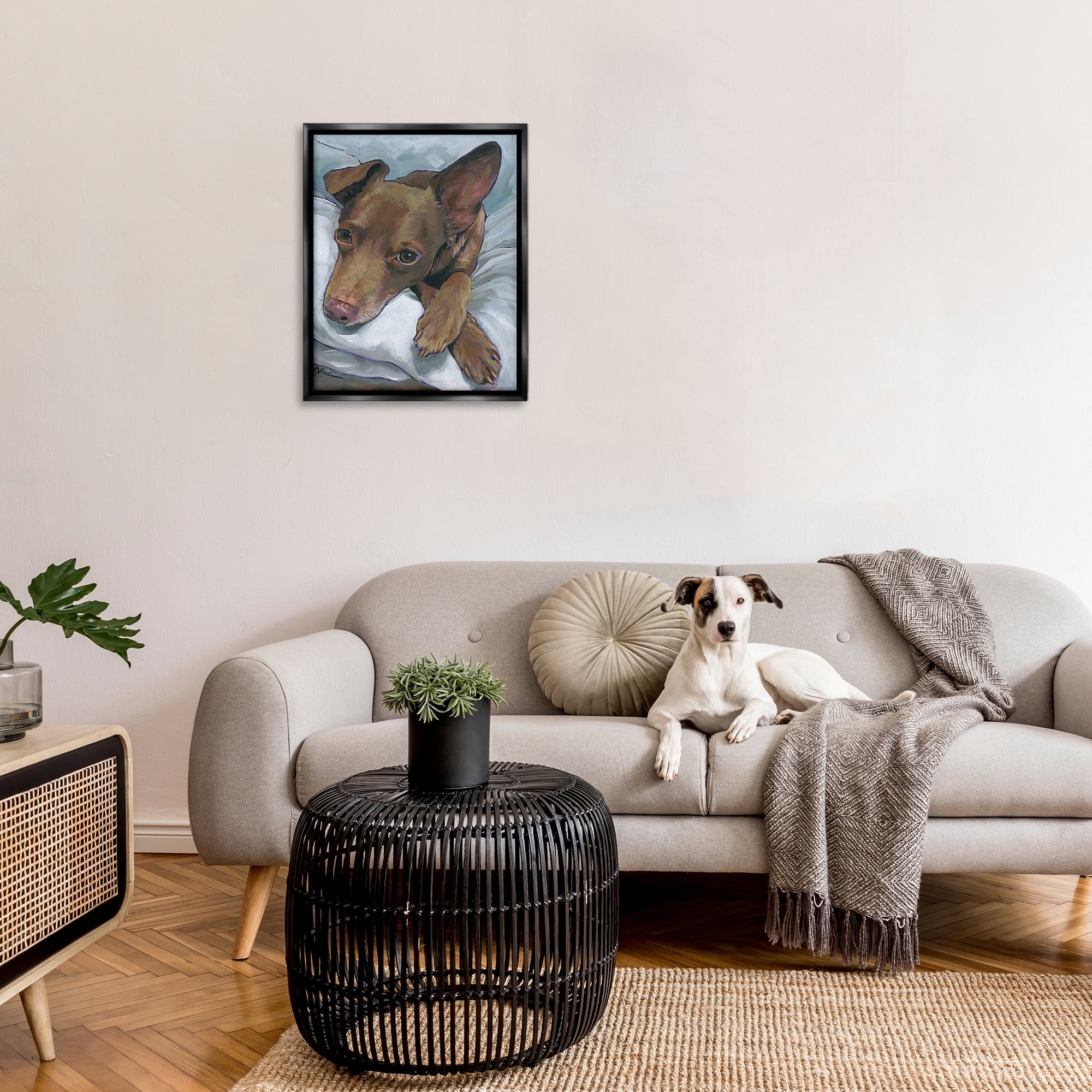 Stupell Industries Resting Dog Portrait Animals & Insects Painting Black Floater Framed Canvas Art Print Wall Art, 25 x 31