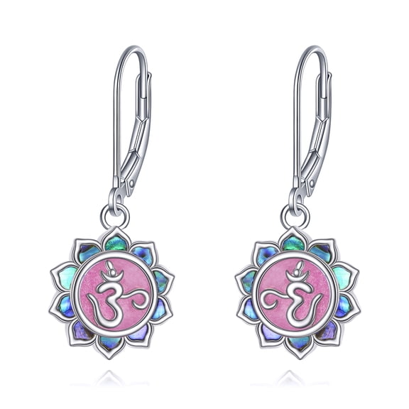 Purple Amethyst 7 Chakra Lotus Flower Earrings 925 Sterling Silver Abalone Dangle Earrings for Women Yoga om Jewelry Gifts